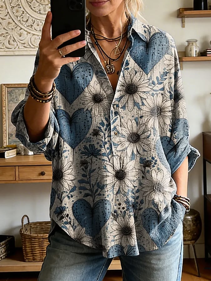 Women's Retro Floral Button Shirt