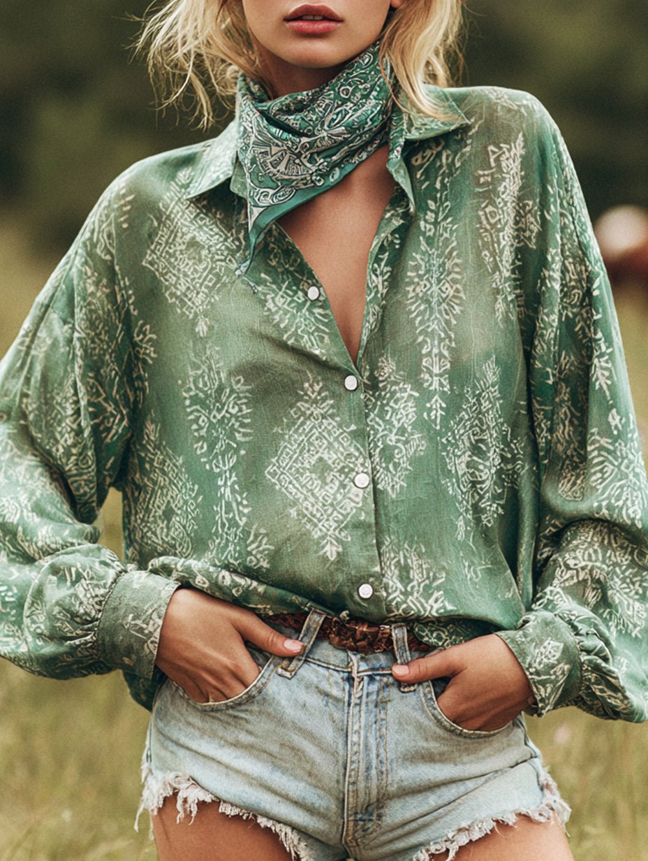 Women's Vintage Casual Western Floral Long Sleeve Shirt