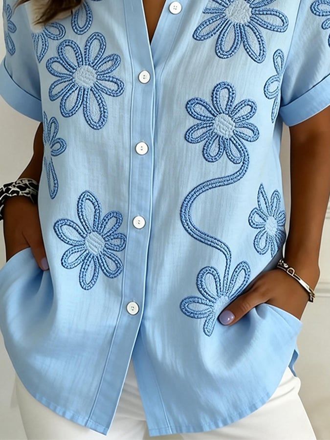 Women's Casual Collared Striped Print Shirt