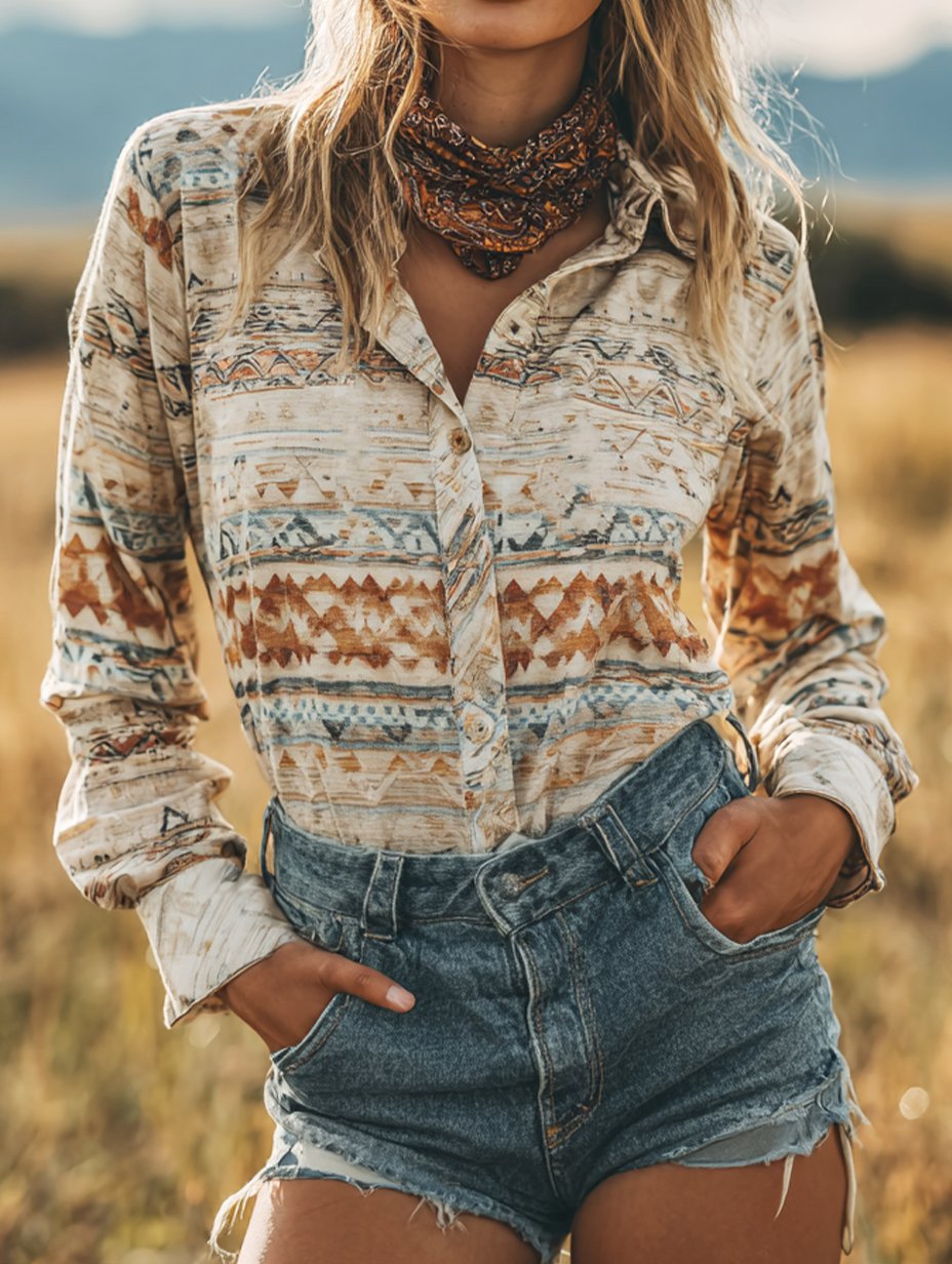 Women's Vintage Casual Western Floral Long Sleeve Shirt