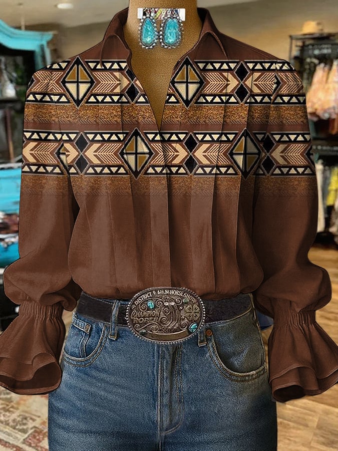 Women's Retro Western Print Shirt