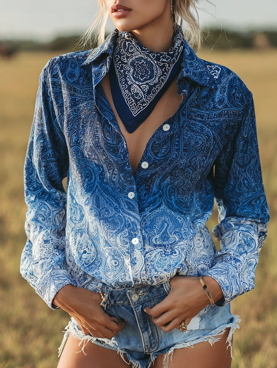 Women's Vintage Casual Western Floral Long Sleeve Shirt