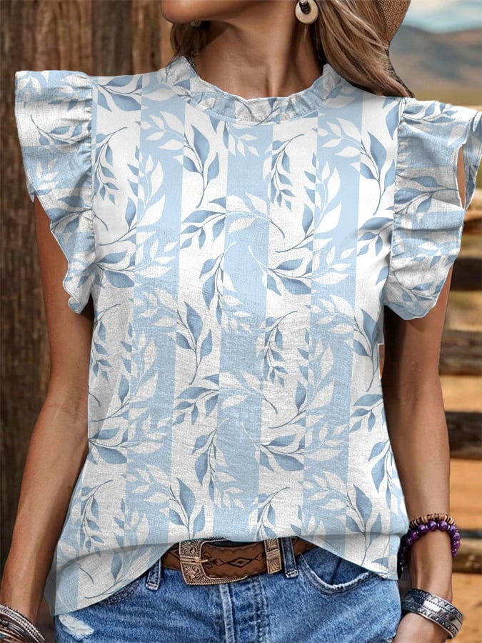 Women's Vintage Floral And Botanical Print Patchwork Art Shirt