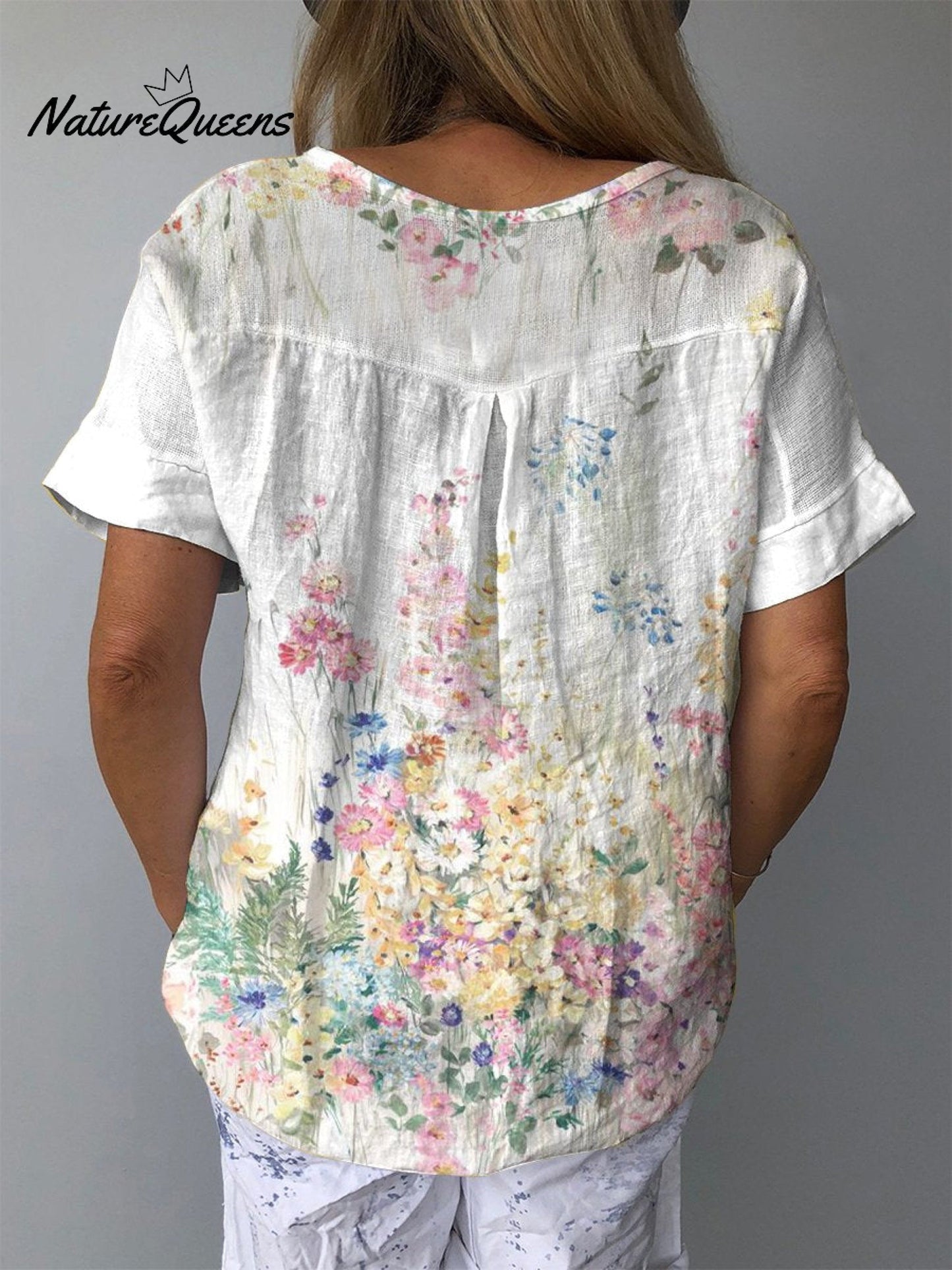 Women's Vintage Botanical Floral Print Casual Cotton And Linen Shirt