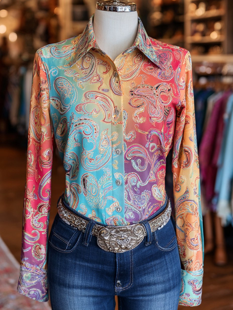 Women's Vintage Casual Western Floral Long Sleeve Shirt