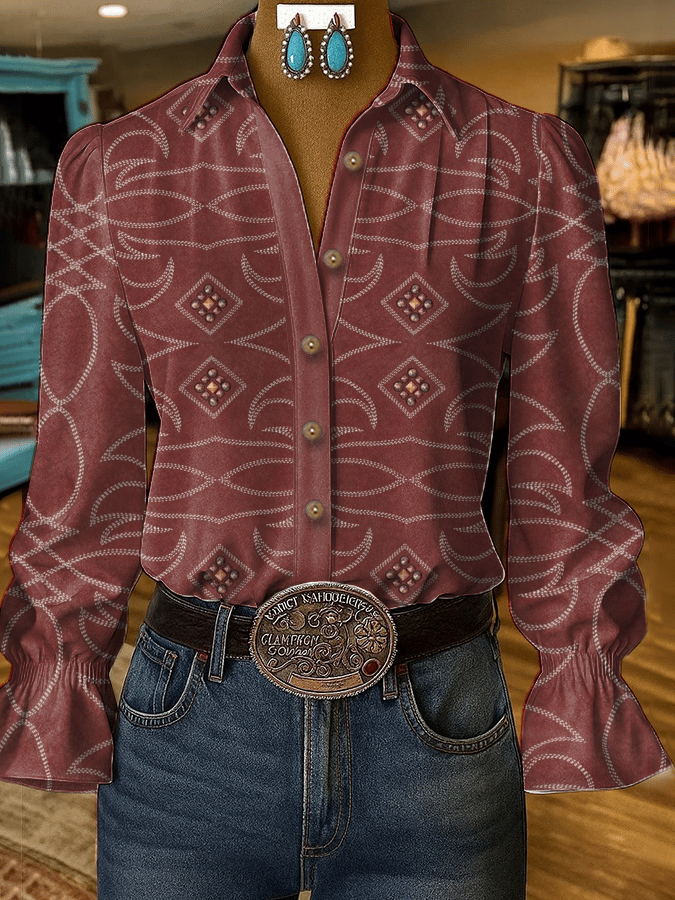 Women's Retro Western Print Shirt