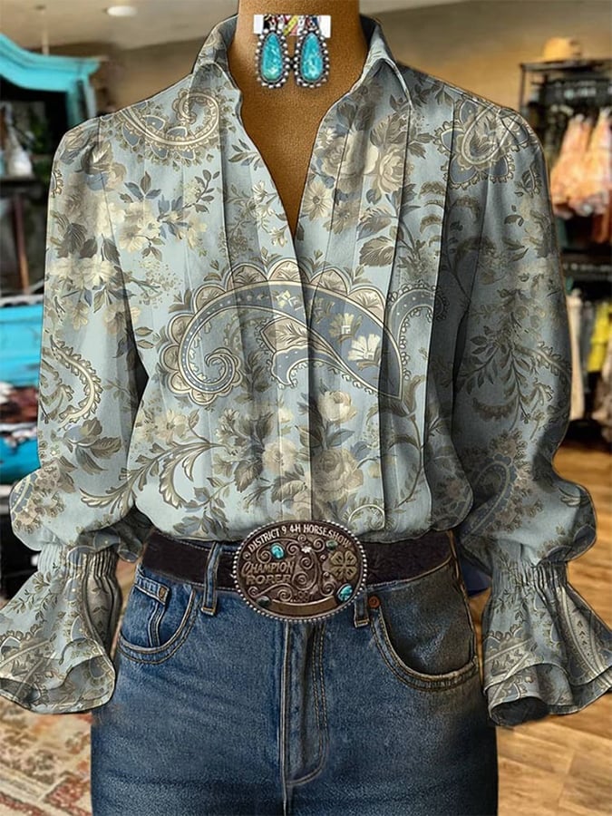 Women's Western Retro Paisley Print Shirt