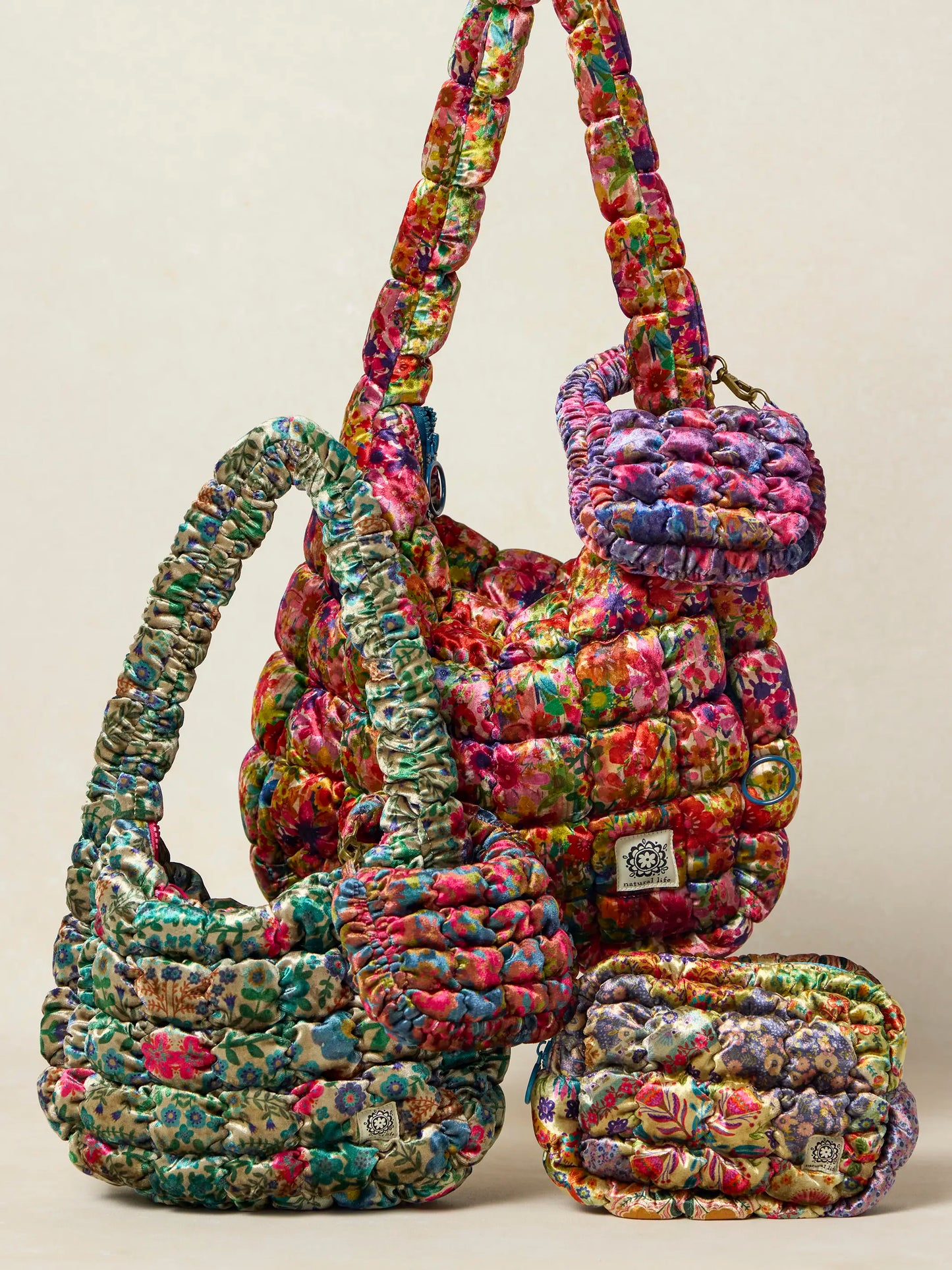 Puffy Velvet Mini Clip-On Pouch - Dark Floral Garden