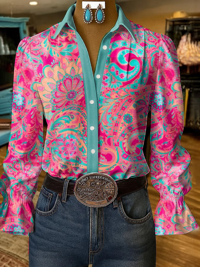 Women's casual western style pattern shirt