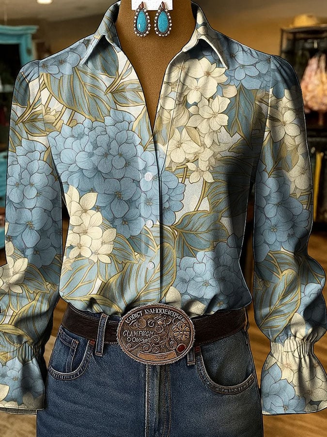 Women'S Paisley Print Casual Cotton And Linen Shirt