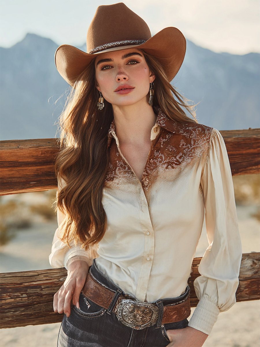 Women's Luxurious Satin Casual Western Long Sleeve Shirt