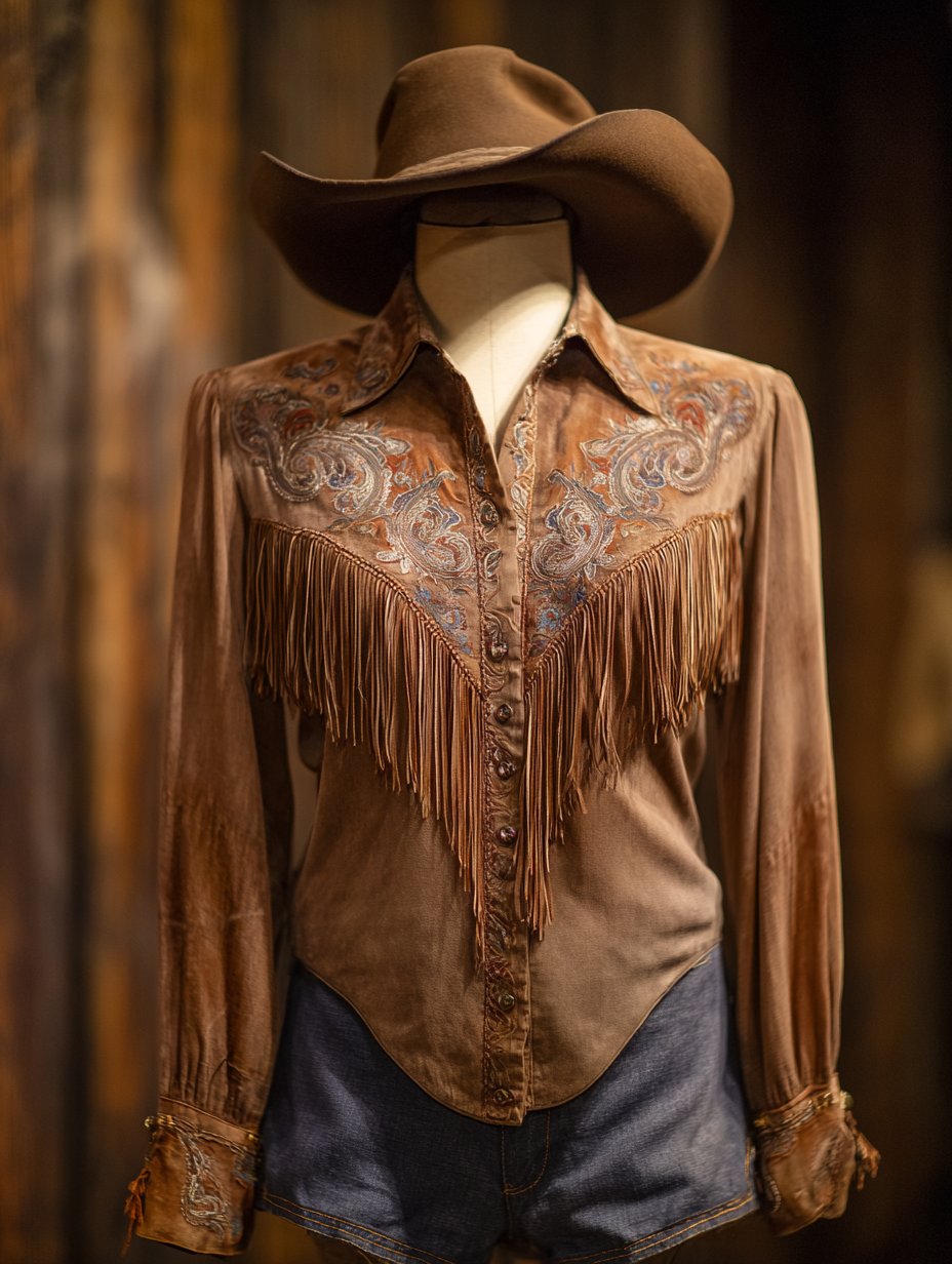 Women's Western Vintage Tassel Floral Print Western Long Sleeve Shirt