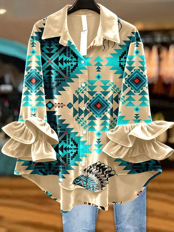 Women'S Casual Lapel Printed Velvet Shirt