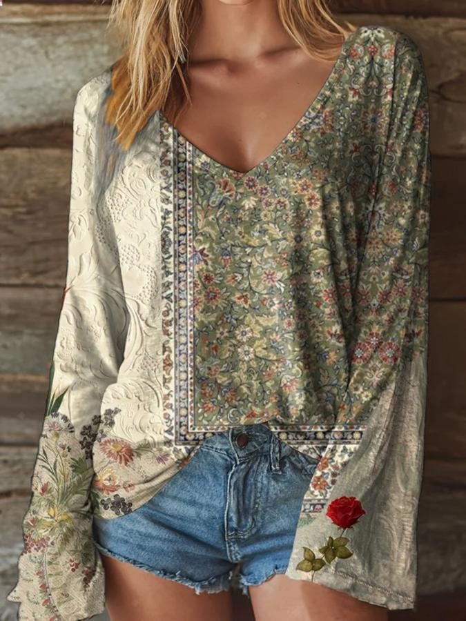 Women's Retro Print Long Sleeve T-Shirt