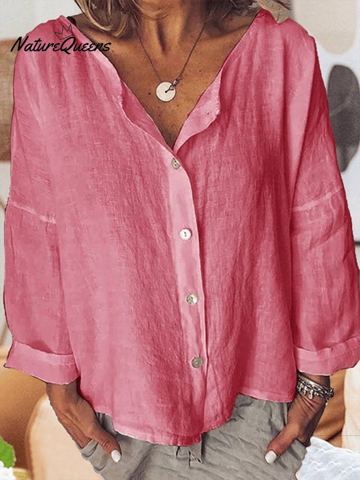 Women's Solid Color Retro Cotton And Linen Casual Shirt