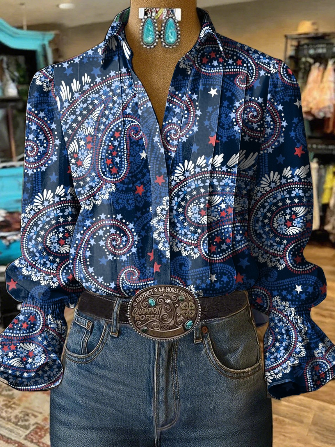 Women's Western Ethnic Print Shirt