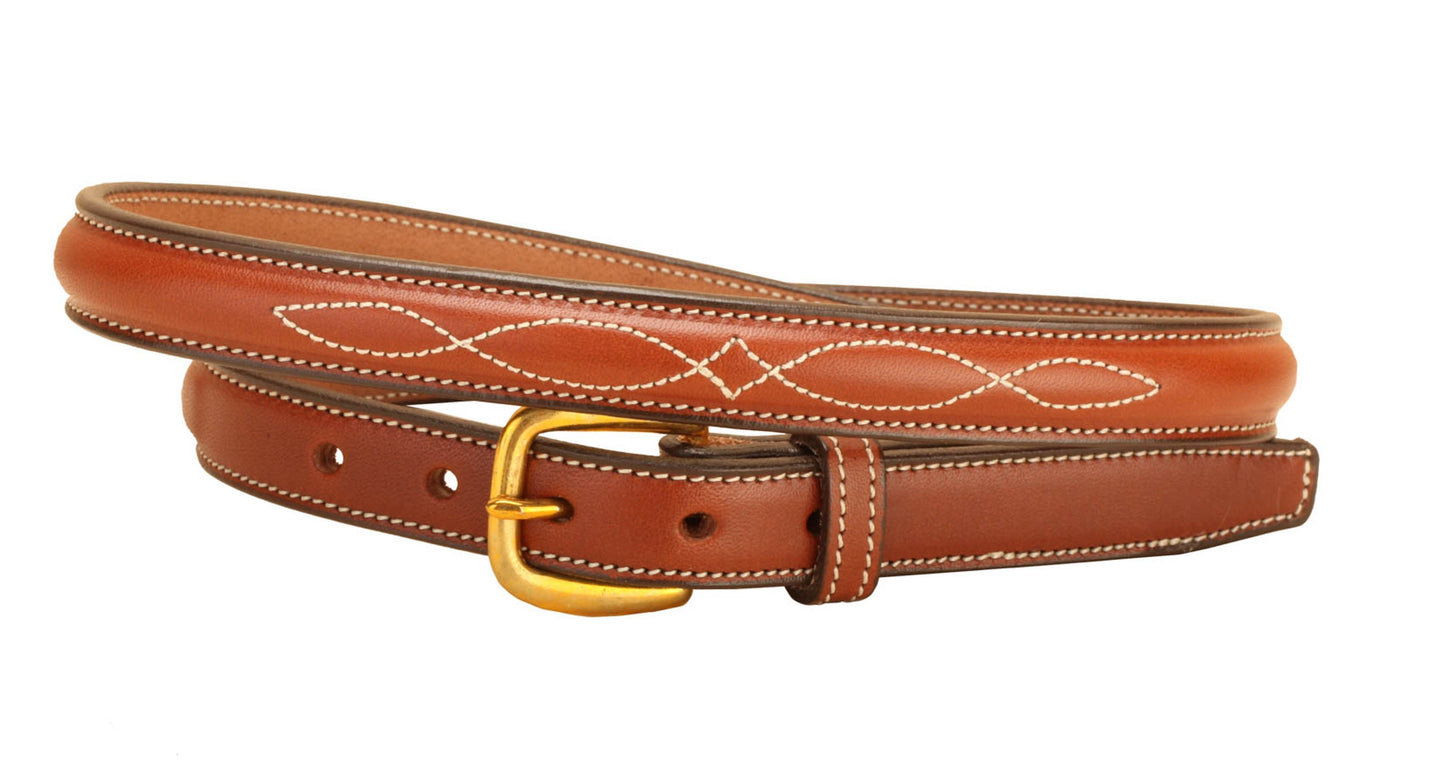 /4" Fancy-Stitched Belt with Brass Buckle