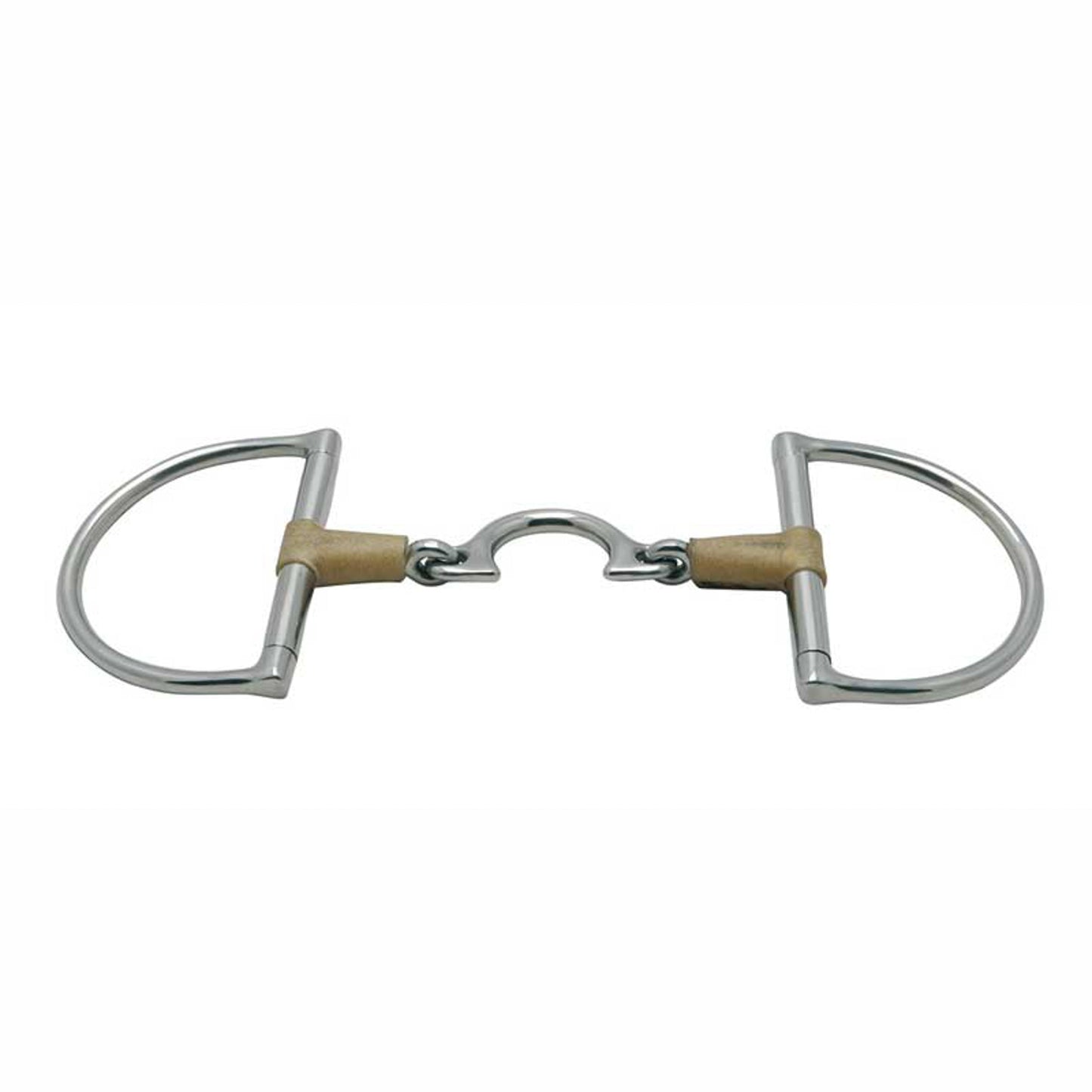 Jointed Rawhide Leather with Quarter Moon Link D-ring Snaffle Bit
