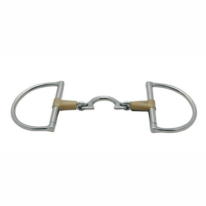 Jointed Rawhide Leather with Quarter Moon Link D-ring Snaffle Bit
