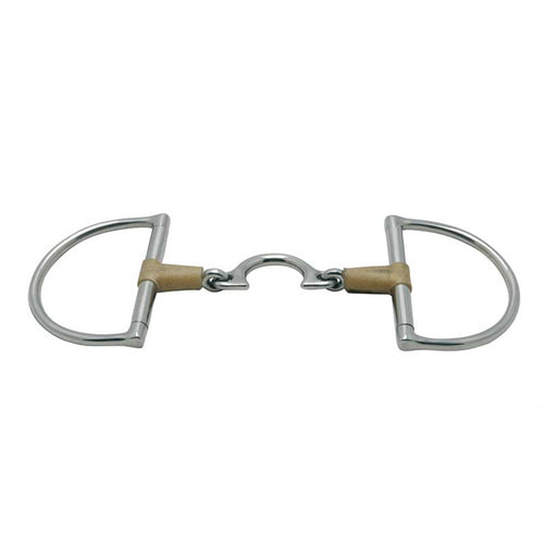Jointed Rawhide Leather with Quarter Moon Link D-ring Snaffle Bit