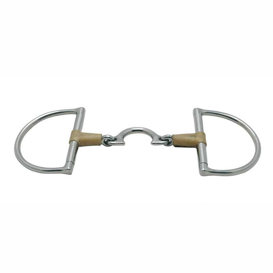 Jointed Rawhide Leather with Quarter Moon Link D-ring Snaffle Bit