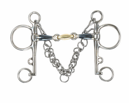Shires Blue Sweet Iron Pelham Bit with Brass Lozenge