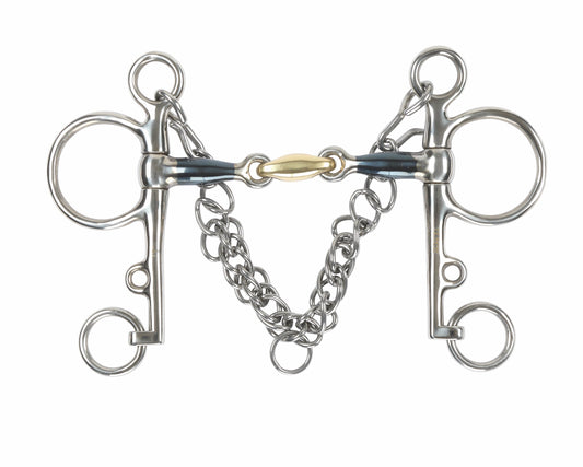 Shires Blue Sweet Iron Pelham Bit with Brass Lozenge