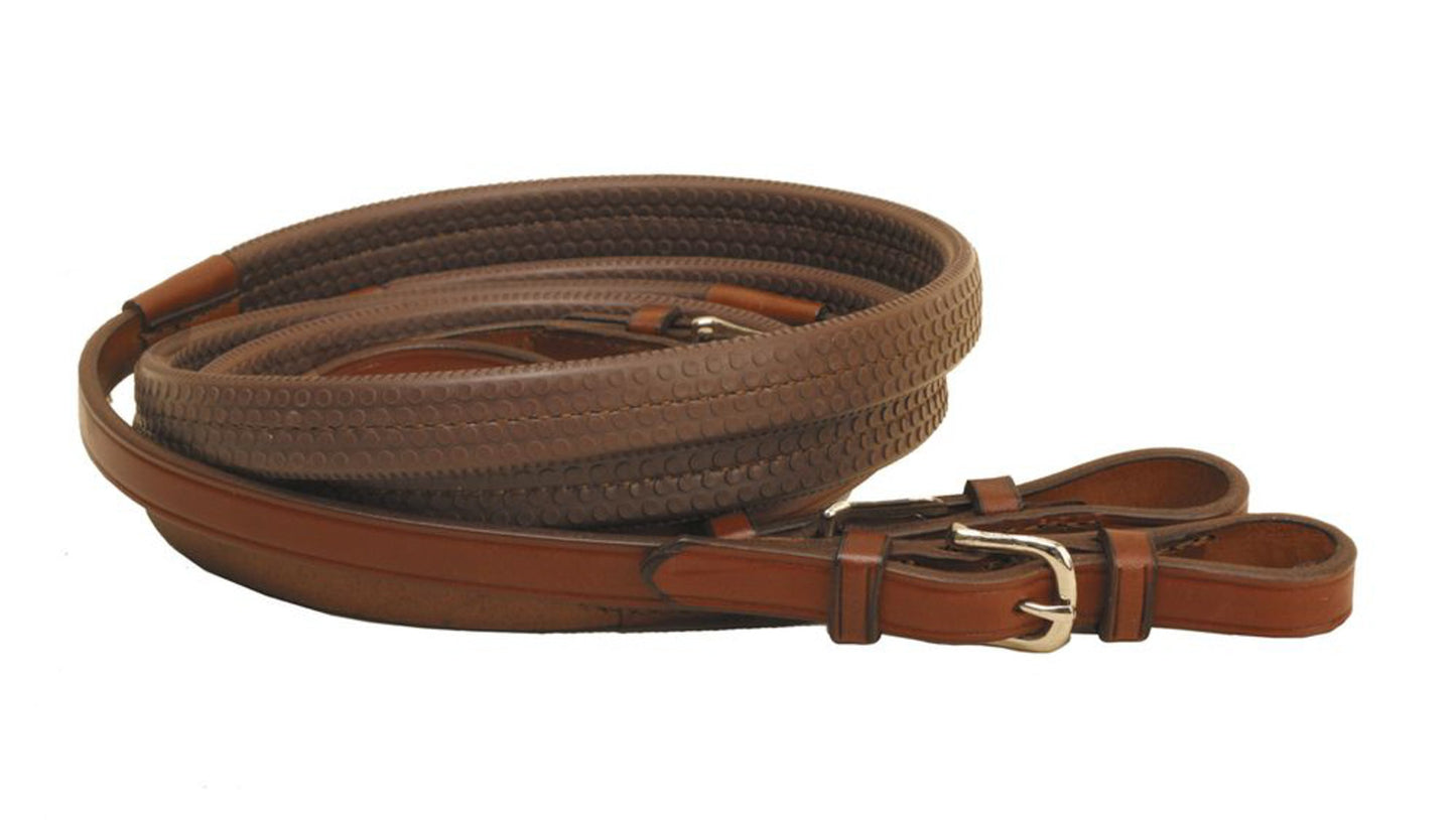 Rubber Grip Leather Reins with Buckle Ends