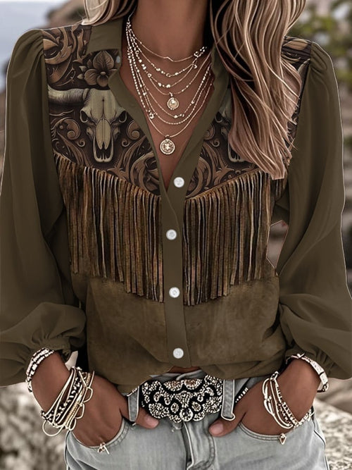 Women's Western Vintage Floral Print Shirt