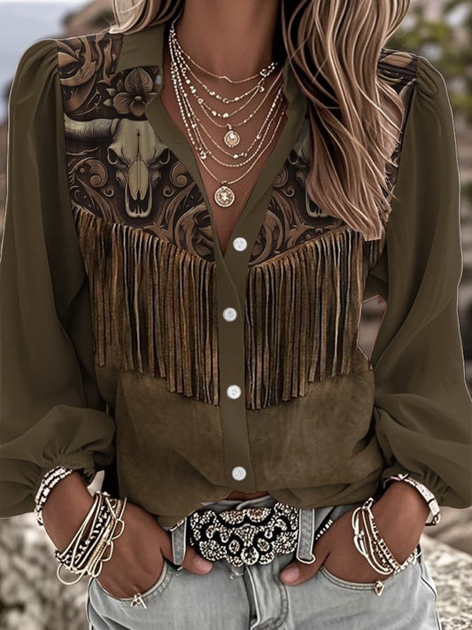 Women's Western Vintage Floral Print Shirt