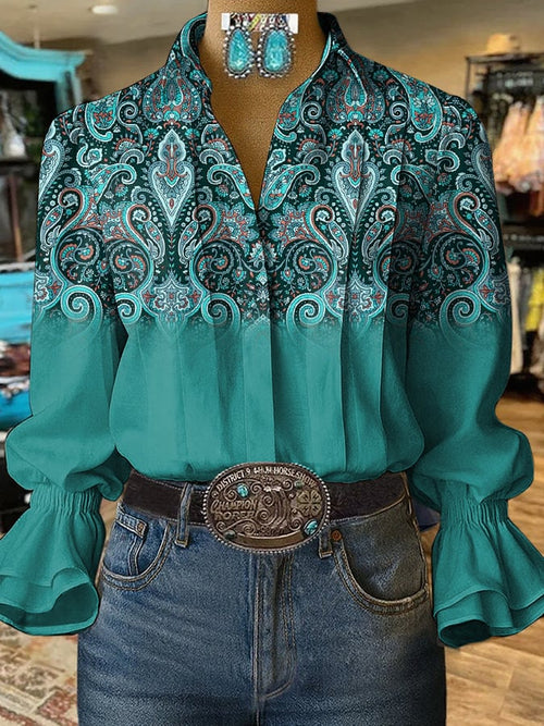 Women's Retro Western Floral Print Shirt