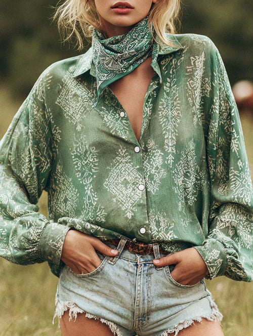 Women's Vintage Casual Western Floral Long Sleeve Shirt
