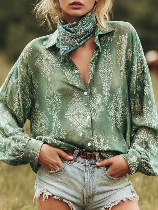 Women's Vintage Casual Western Floral Long Sleeve Shirt