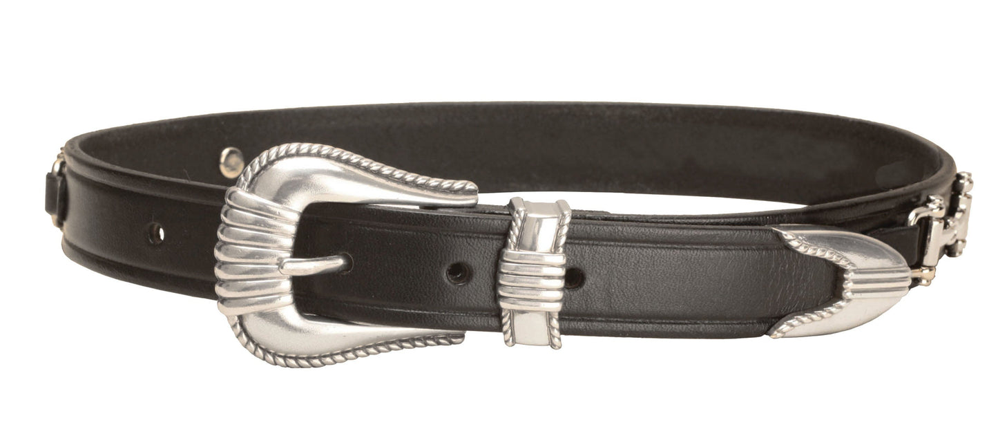 Belt with Bits and Silver-Colored Three-Piece Buckle Set