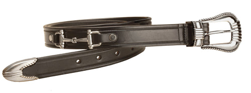 Belt with Bits and Silver-Colored Three-Piece Buckle Set