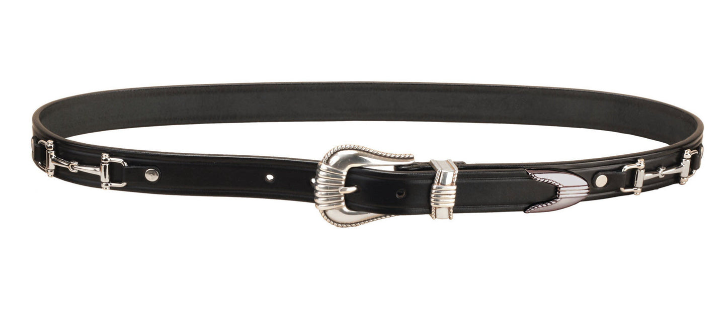 Belt with Bits and Silver-Colored Three-Piece Buckle Set