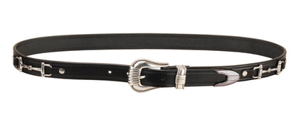 Belt with Bits and Silver-Colored Three-Piece Buckle Set