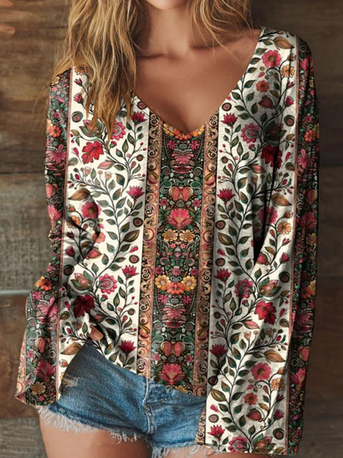 Women's Retro Print Long Sleeve T-Shirt