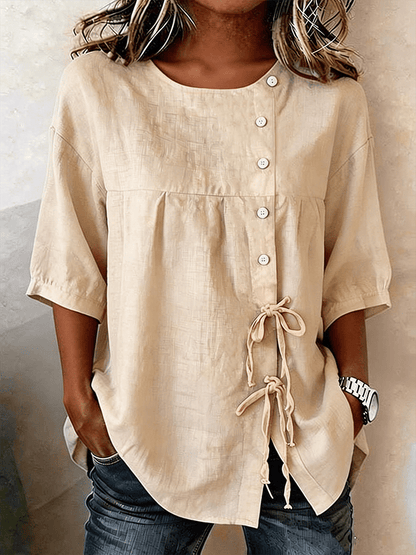 Women'S Casual Solid Color Tie-Waist Shirt