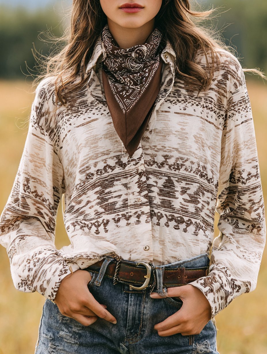 Women's Vintage Casual Western Floral Long Sleeve Shirt