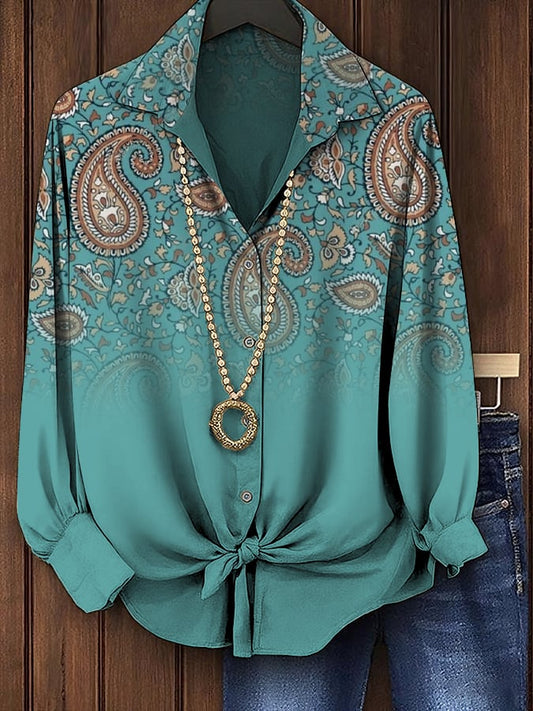 Women's Vintage Western Print Casual Long Sleeve Shirt