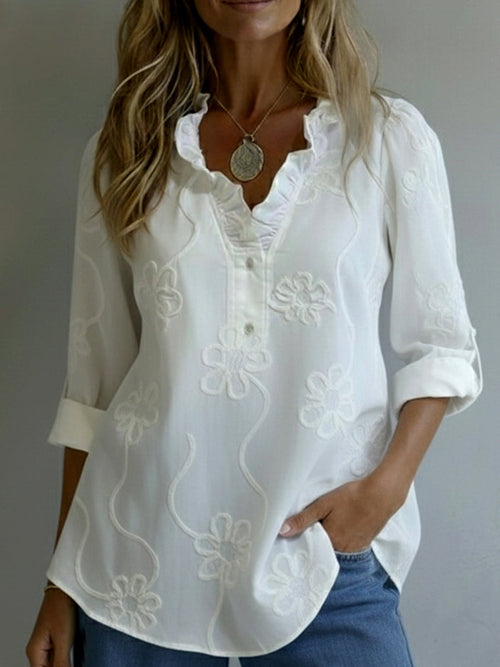 Retro Romantic Ruffled Collar Floral Shirt