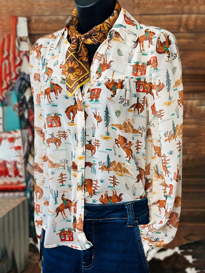 Women's Retro Western Print Casual Shirt