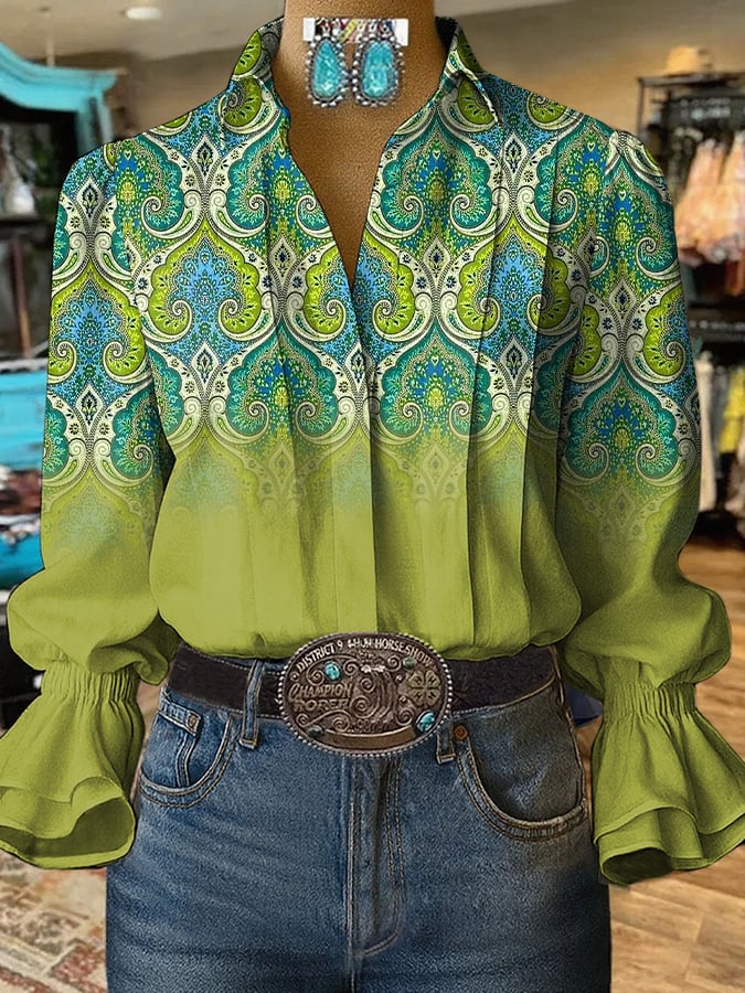 Women's Retro Western Floral Print Shirt