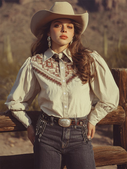 Women's Vintage Casual Western Long Sleeve Shirt
