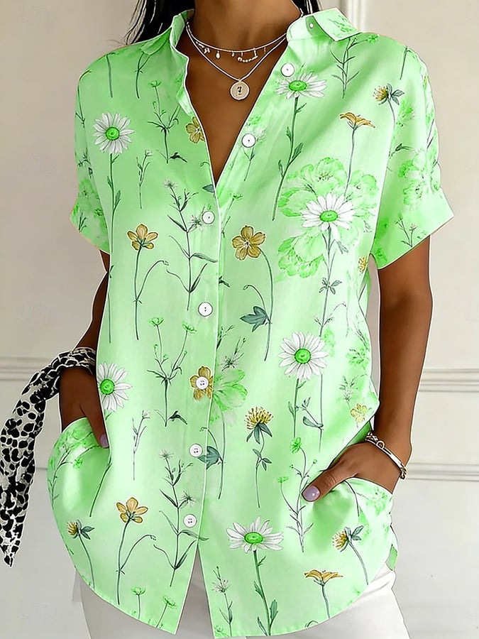 Women's Casual Collared Striped Print Shirt