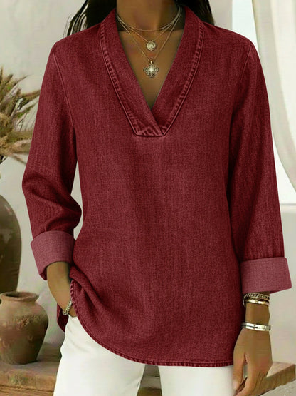 Vintage Shawl Collar Denim Shirt