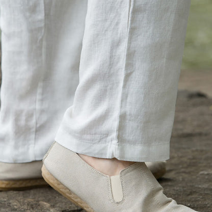 Buddha Stones Solid Color Cotton Linen Men's Wide Leg Pants With Pockets
