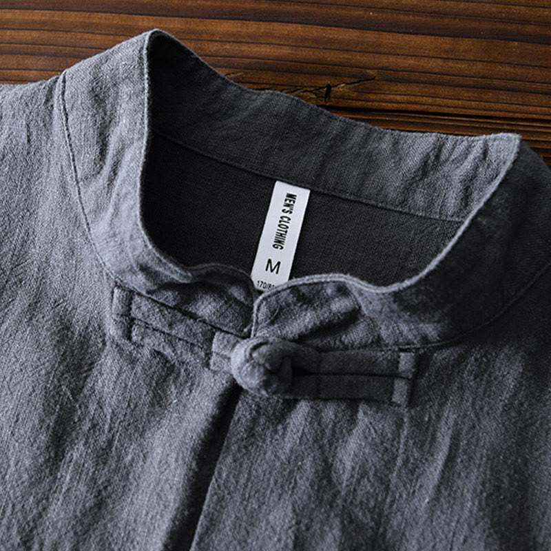 Buddha Stones Frog-Button Chinese Tang Suit Cotton Linen Men Jacket Shirt With Pockets