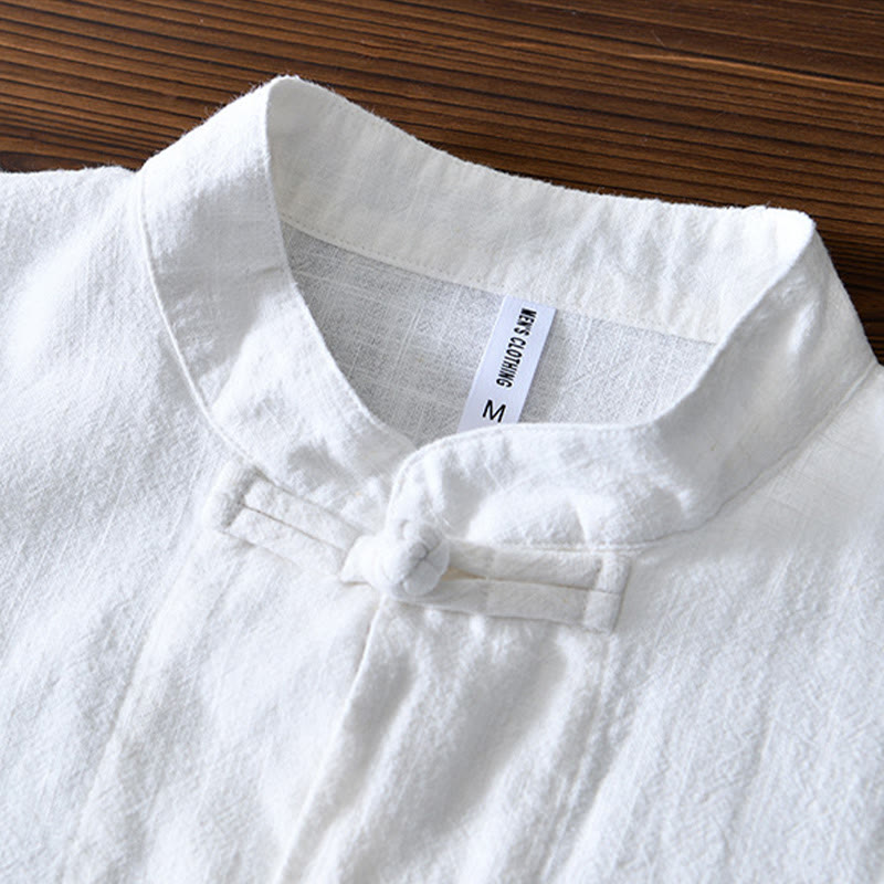 Buddha Stones Frog-Button Chinese Tang Suit Cotton Linen Men Jacket Shirt With Pockets